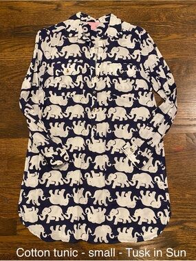 Lilly Pulitzer Cotton tunic dress navy/white elephants Tusk in Sun SMALL